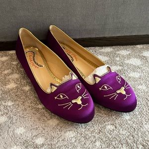 Charlotte Olympia Kitty Flats Purple Satin 38.5 Rare & Excellent Condition!